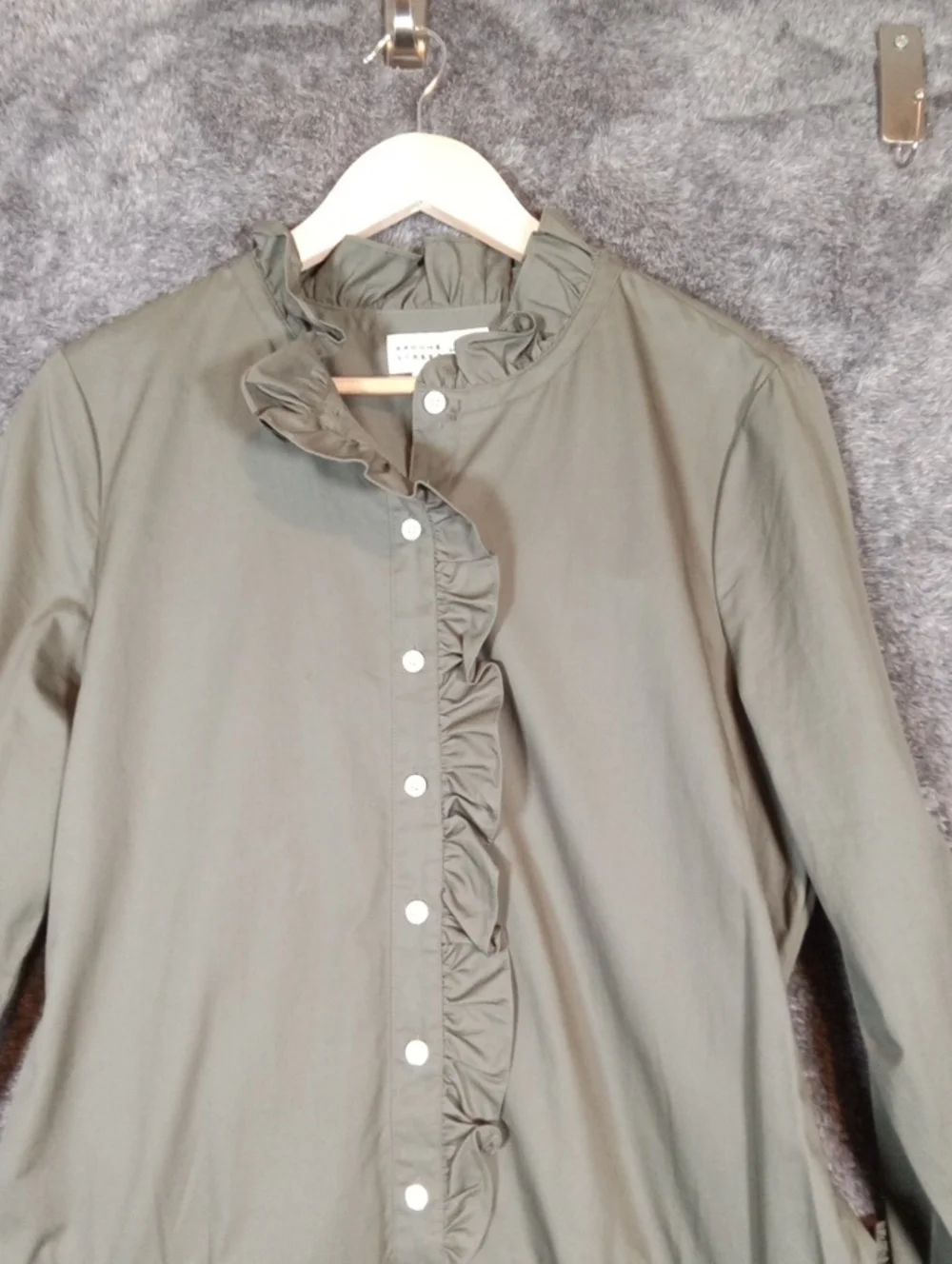 kate spade Broome Street Olive Green Ruffle Neck Poplin Womens Dress Size L